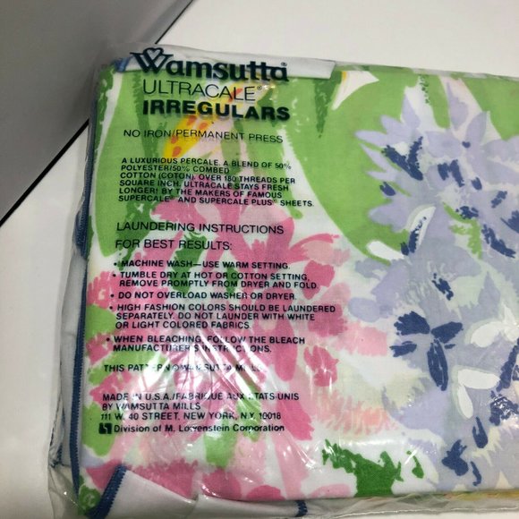 Vintage Wamsutta Double Fitted Sheet 2 Pillowcases Floral No Iron USA Made - Picture 7 of 8